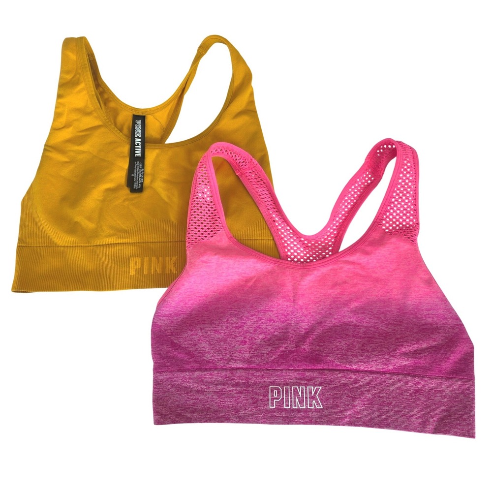 PINK Victoria's Secret Seamless Racerback Sports Bras - Pink & Mustard (2-Pack)